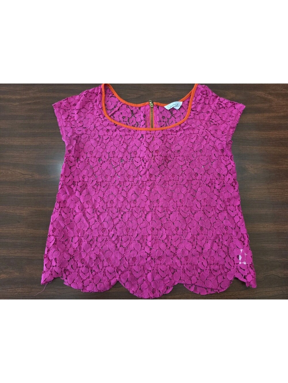 Speechless Womens M Hot Pink Floral Lace Strapless Peplum Top Scalloped Hem Zip